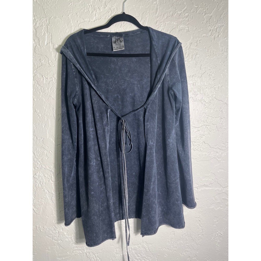 Royal Plush Hooded Cardigan Gray Mineral Wash Open Front Tie Closure Made in USA